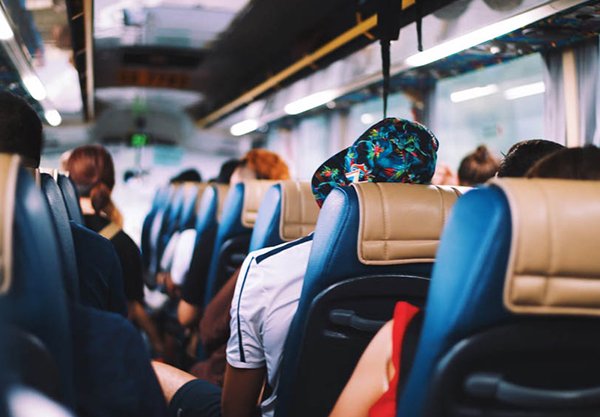 reclining seats on a charter bus