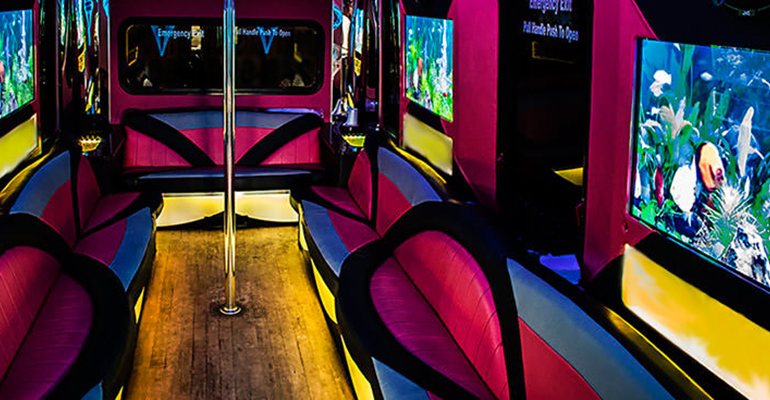 Inside a deluxe party bus