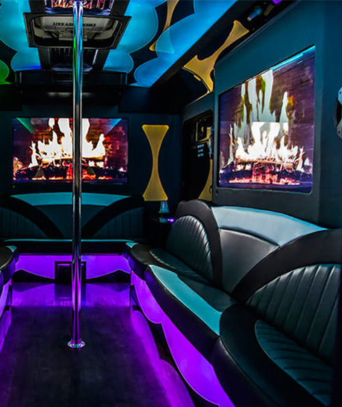 A lavish limo bus interior