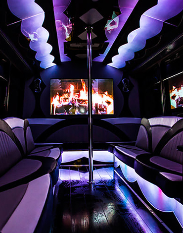 party bus with purple colored lighting