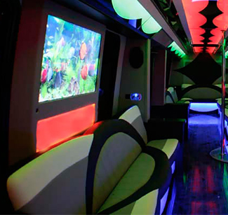 Inside a 40 passenger party bus