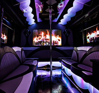 Colored lighting on a limo bus