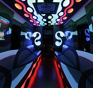 Blue led lights on a 22 passenger party bus